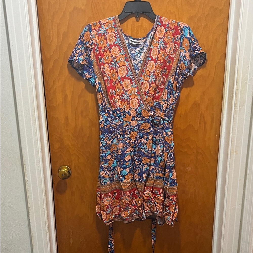 Temofon Bohemian Wrap Mini Dress